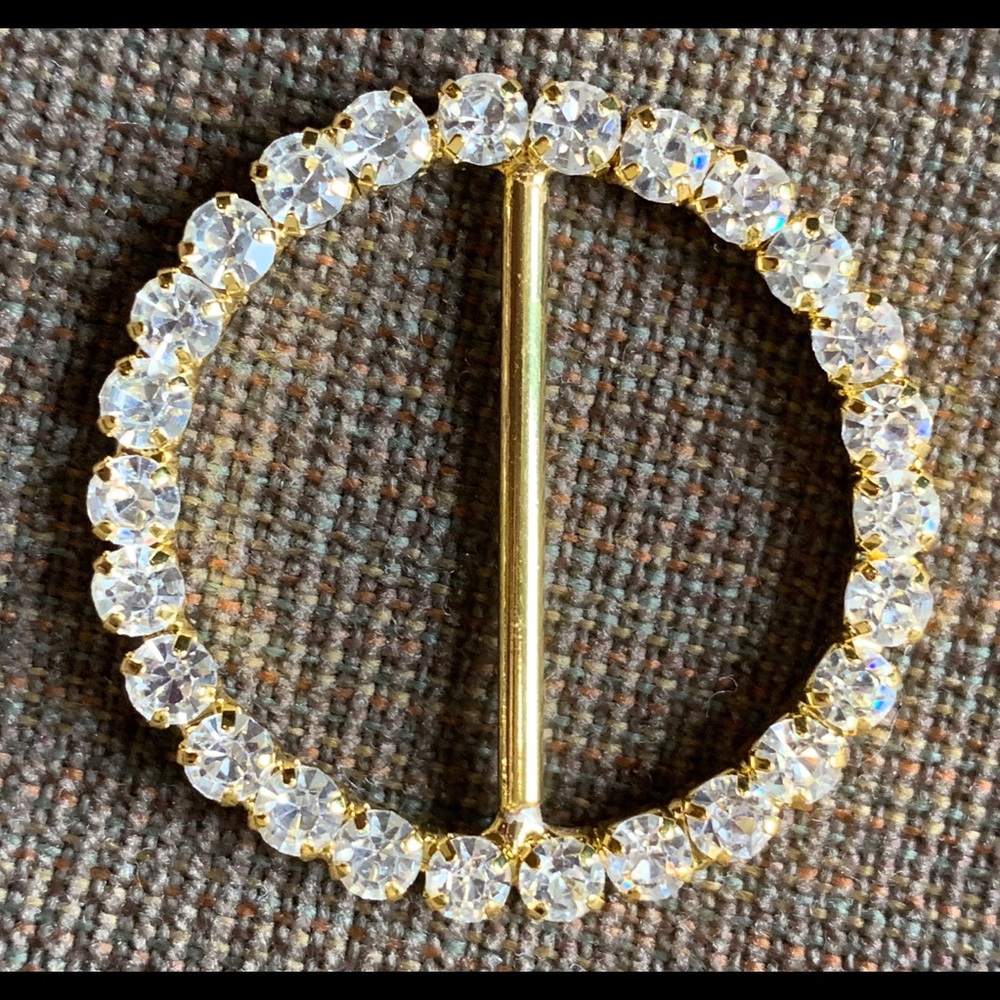 Round gold buckle rhinestone belt buckle slider